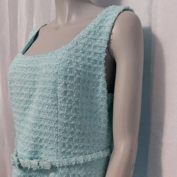 Kate Spade Dress 14 Light Blue Boucle Mini Fit Flare Sleeveless Feminine - Picture 5 of 15